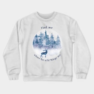 Watercolor Deer in Winter Forest Crewneck Sweatshirt